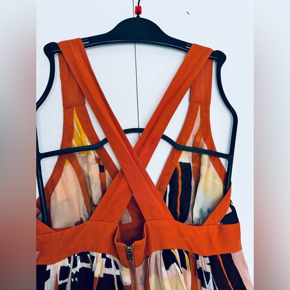 French Connection Gorgeous art print cross back maxi chiffon dress big pockets - Picture 8 of 14